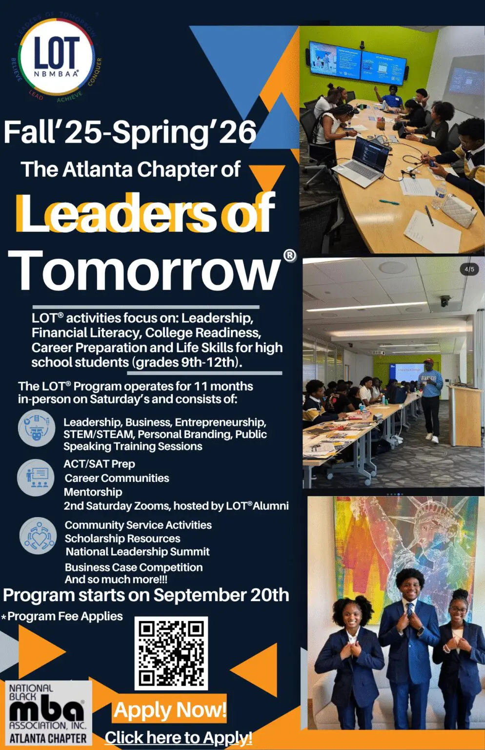 Leaders of Tomorrow program information poster.